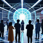 **Prompt:** A diverse group of people, subtly reflecting Malaysian cultural elements in their modern attire, gathered around a large, translucent holographic interface displaying a complex network of interconnected digital assets. This represents a Decentralized Autonomous Organization (DAO) in action, with glowing blockchain lines symbolizing transparent governance and shared decision-making. The atmosphere is collaborative and inclusive, with a focus on community empowerment in a futuristic setting. Detailed, vibrant digital art, high resolution, conceptual.